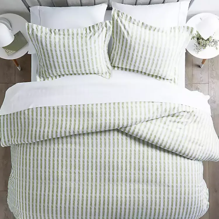 Duvets-Kirklands Home Sage Rugged Stripes Puffed Twin 3-pc. Duvet Set