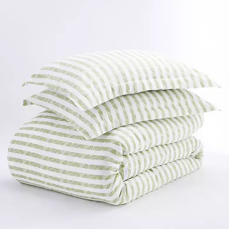 Duvets-Kirklands Home Sage Rugged Stripes Puffed Twin 3-pc. Duvet Set