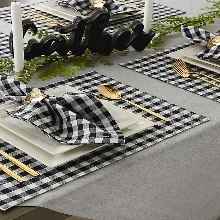 Table Linens-Kirklands Home and White Reversible Placemats, Set of 4 Black