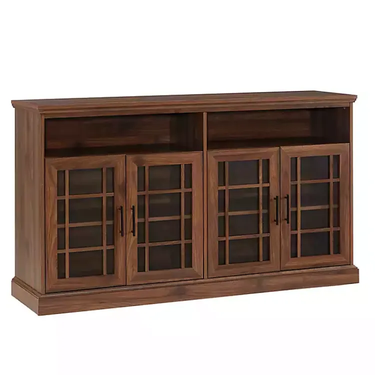 Tv Stands & Media Consoles-Kirklands Home Dark Walnut Glass Door Classic TV Stand Brown