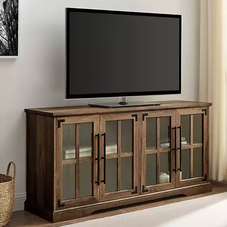 Tv Stands & Media Consoles-Kirklands Home Rustic Oak Window 4-Door TV Stand Brown