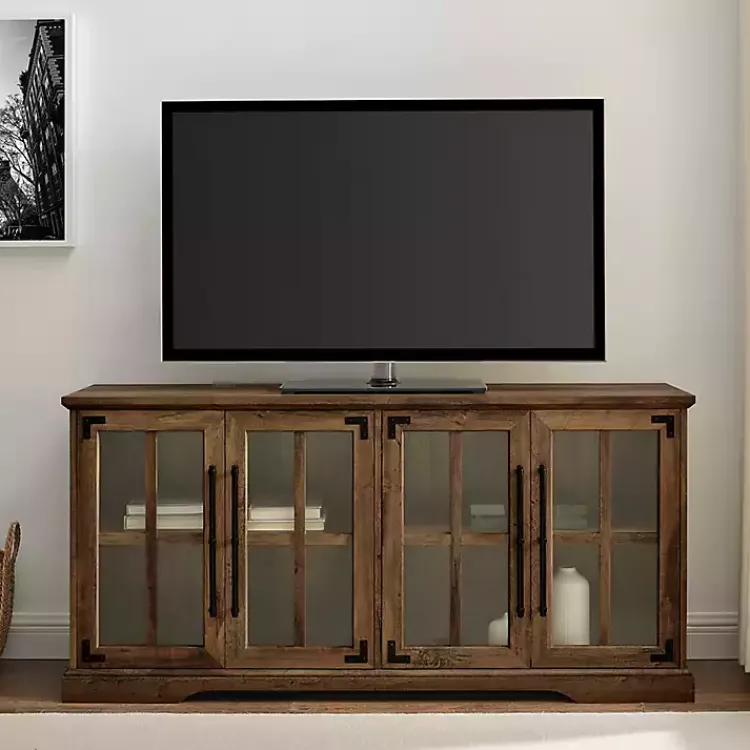 Tv Stands & Media Consoles-Kirklands Home Rustic Oak Window 4-Door TV Stand Brown