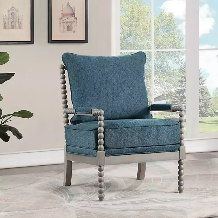 Accent Chairs-Kirklands Home Aegean Liam Turned Leg Accent Chair Blue