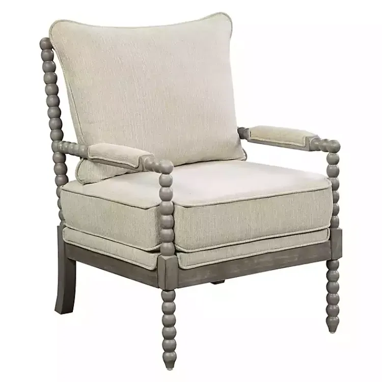 Accent Chairs-Kirklands Home Beige Liam Turned Leg Accent Chair Ivory