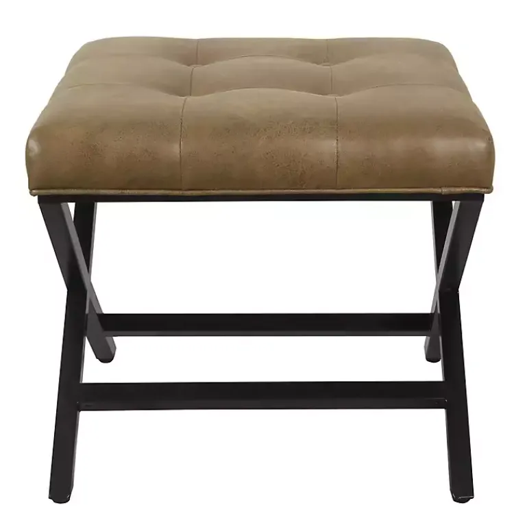Benches & Ottomans-Kirklands Home Faux Leather Tufted X-Frame Bench Brown