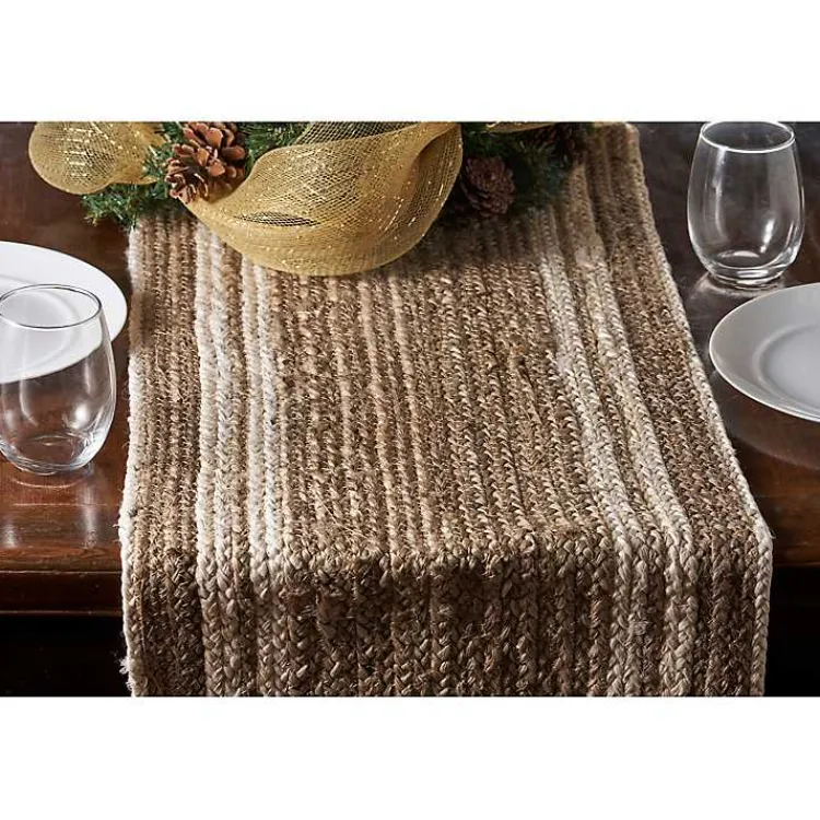 Table Linens-Kirklands Home Natural Bleached Bordered Jute Table Runner Brown