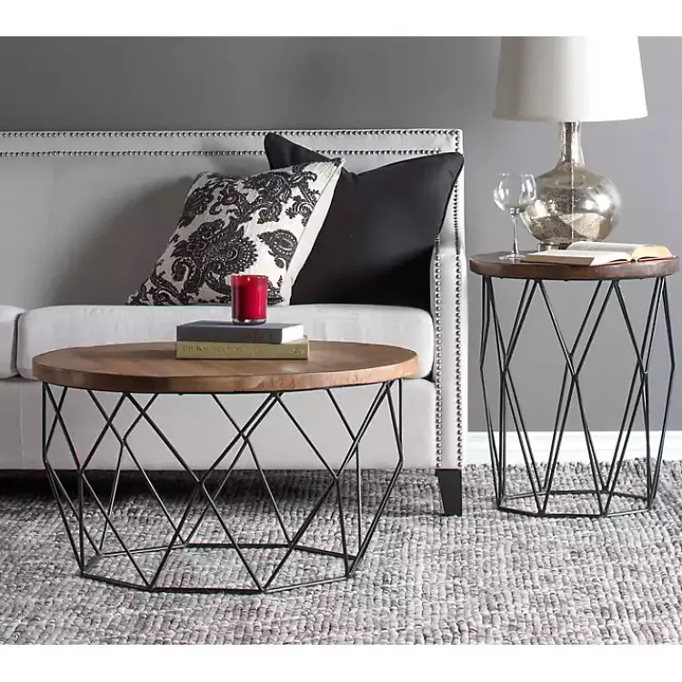 Coffee Tables-Kirklands Home Wooden Top Geometric Chadwick Coffee Table
