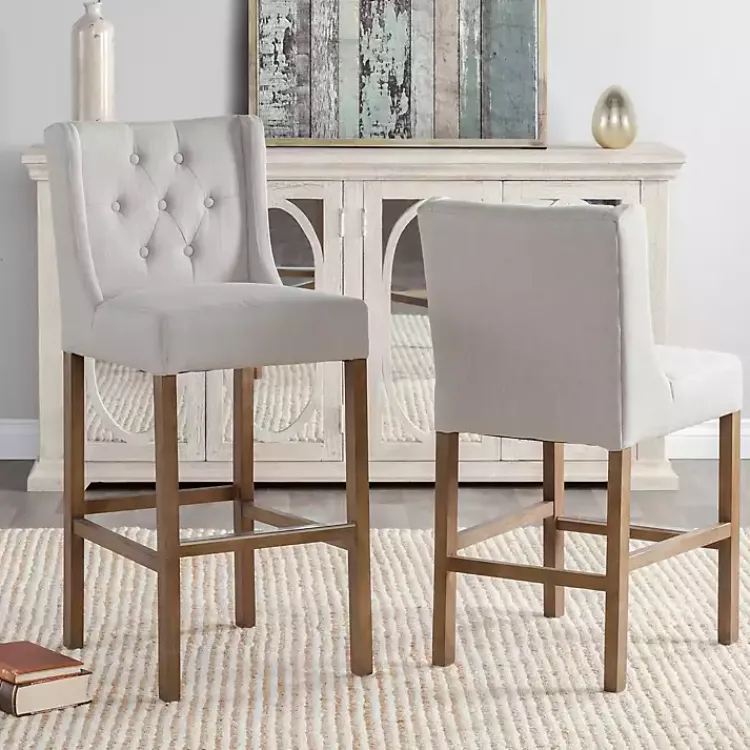 Bar Stools & Counter Height Stools-Kirklands Home Cream Button Tufted Kia Barstool Ivory