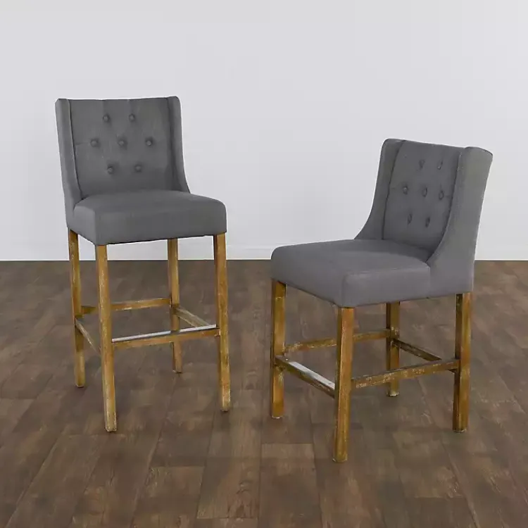 Bar Stools & Counter Height Stools-Kirklands Home Button Tufted Kia Counter Stool Gray