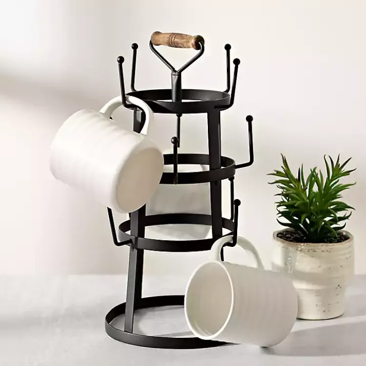 Kitchen Accessories-Kirklands Home Bronze Metal Mug Holder with Wooden Handle Brown