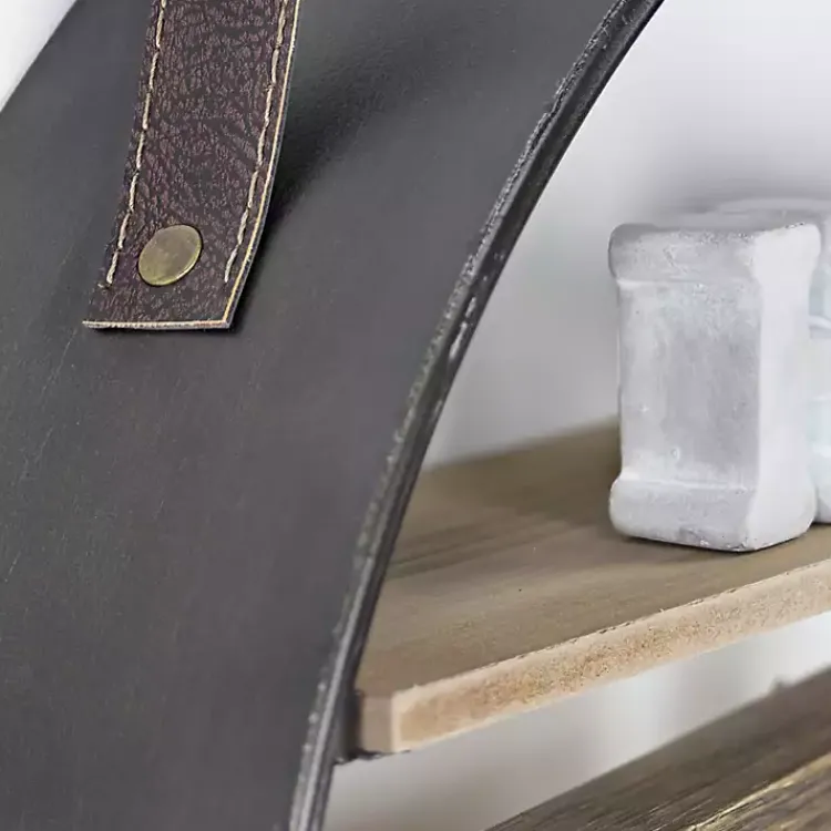 Shelves-Kirklands Home Metal Circle Wall Shelf with Leather Strap