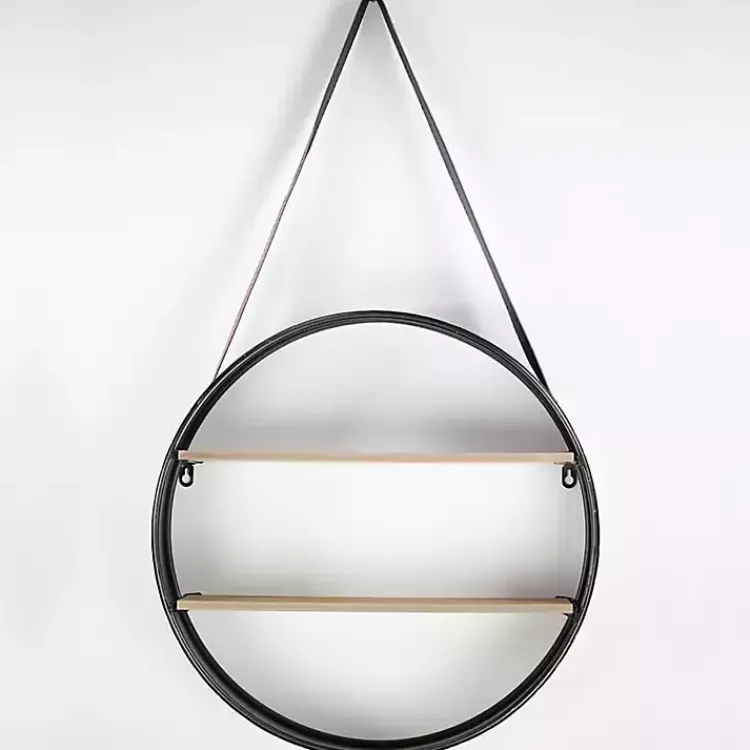 Shelves-Kirklands Home Metal Circle Wall Shelf with Leather Strap