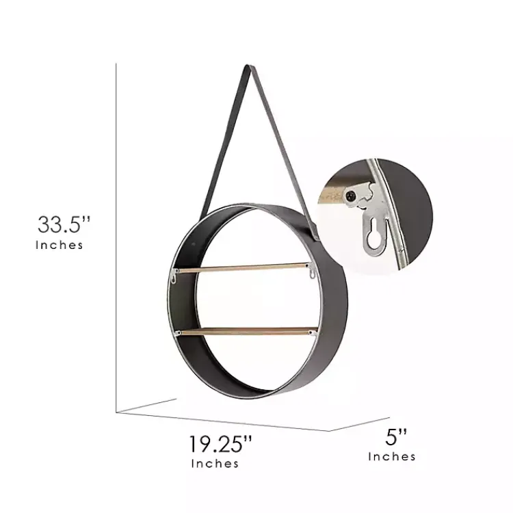 Shelves-Kirklands Home Metal Circle Wall Shelf with Leather Strap