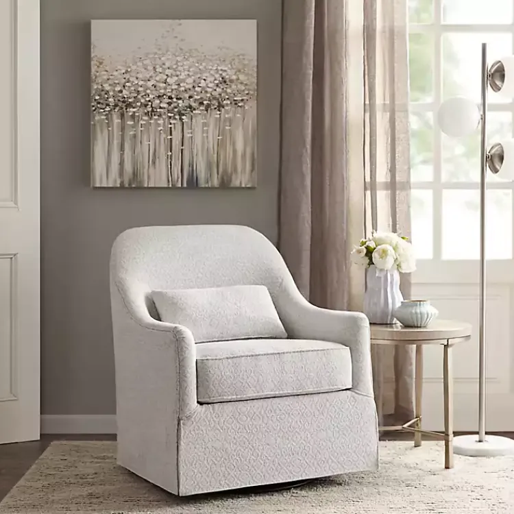 Accent Chairs-Kirklands Home Patterned Upholstered Swivel Glider Chair White