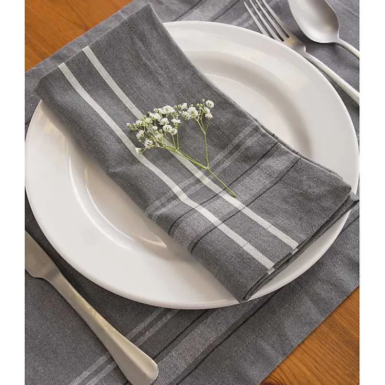 Table Linens-Kirklands Home Chambray French Stripe Napkins, Set of 6 Gray