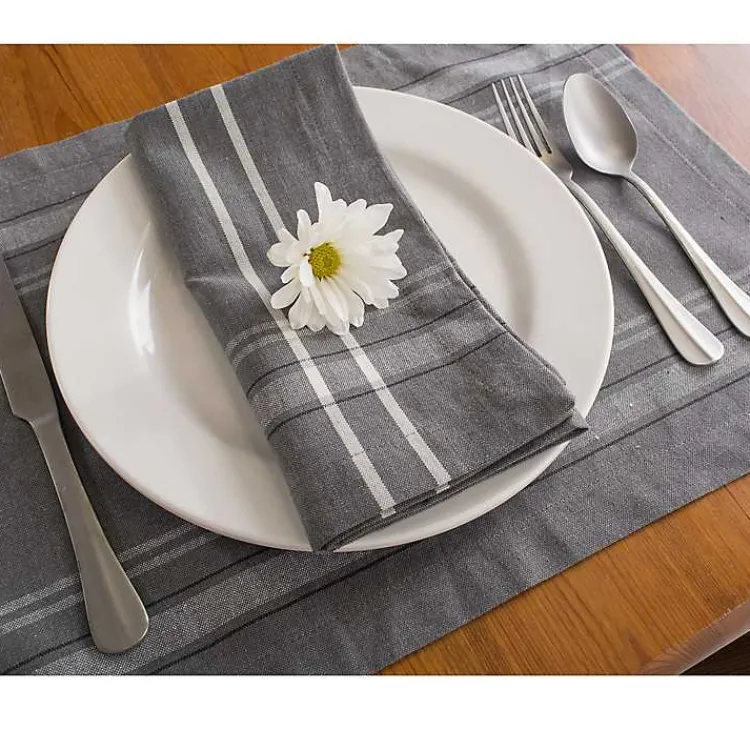 Table Linens-Kirklands Home Chambray French Stripe Napkins, Set of 6 Gray