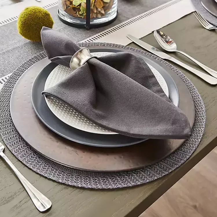 Table Linens-Kirklands Home Woven Round Placemats, Set of 6 Gray