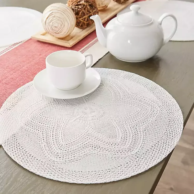 Table Linens-Kirklands Home Woven Round Placemats, Set of 6 White