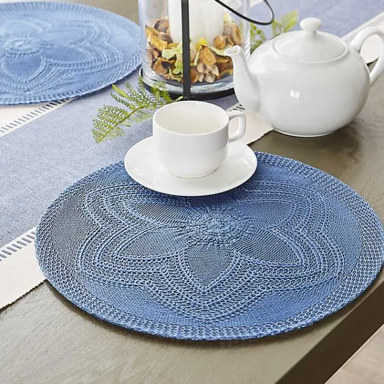 Table Linens-Kirklands Home French Woven Round Placemats, Set of 6 Blue