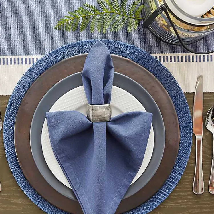 Table Linens-Kirklands Home French Woven Round Placemats, Set of 6 Blue