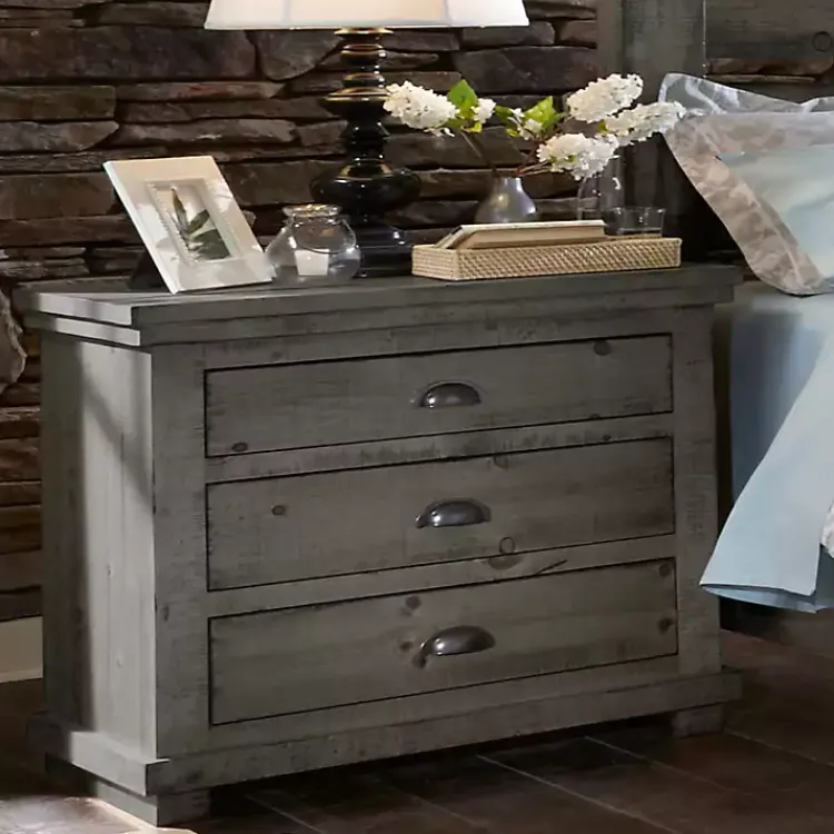 Nightstands-Kirklands Home Distressed Dark Wooden Willow Nightstand Gray