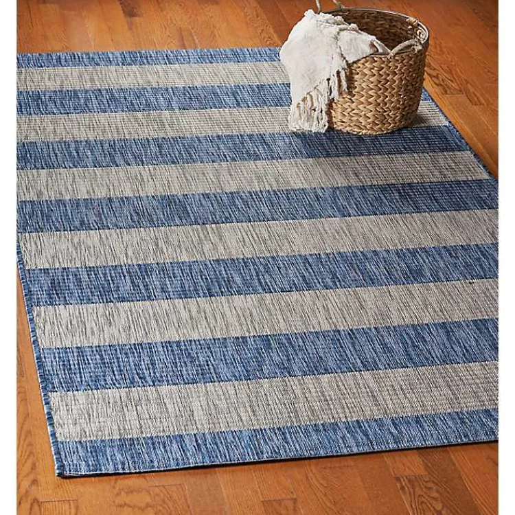 Outdoor Rugs-Kirklands Home Coastal Stripes Indoor/Outdoor Area Rug, 5x7