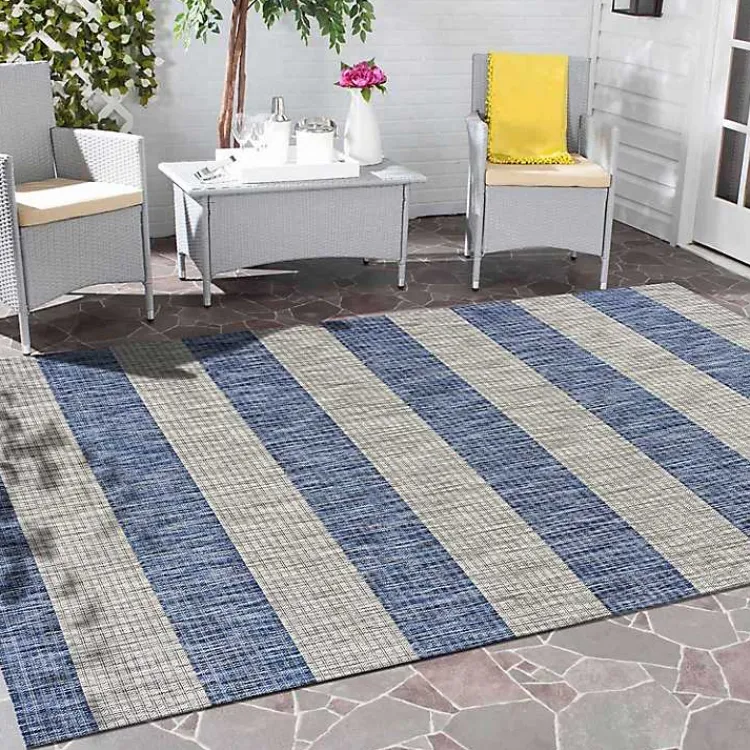 Outdoor Rugs-Kirklands Home Coastal Stripes Indoor/Outdoor Area Rug, 5x7