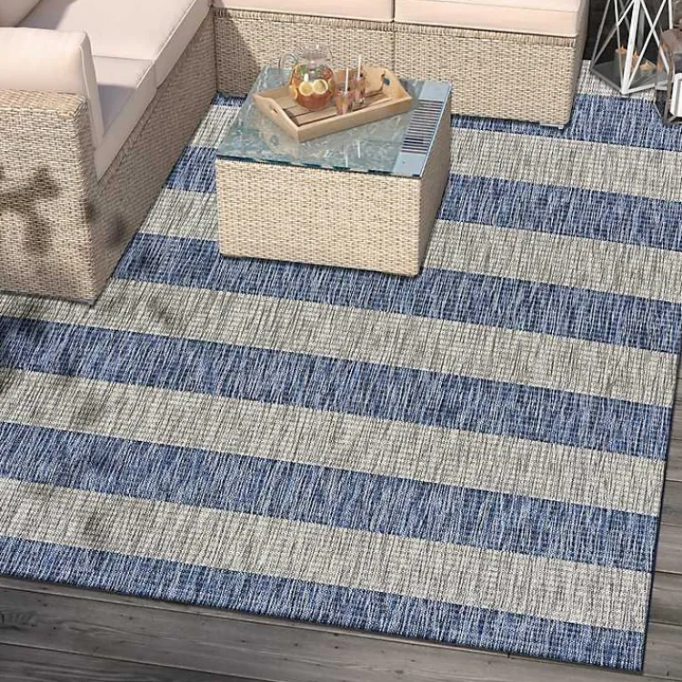 Outdoor Rugs-Kirklands Home Coastal Stripes Outdoor Area Rug, 7x9
