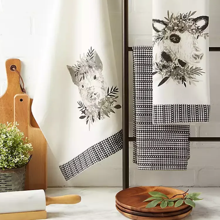 Kitchen Accessories-Kirklands Home Black and White Animal Kitchen Towels, Set of 3