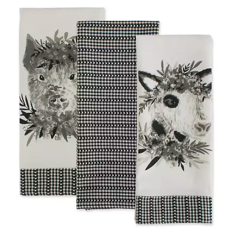 Kitchen Accessories-Kirklands Home Black and White Animal Kitchen Towels, Set of 3