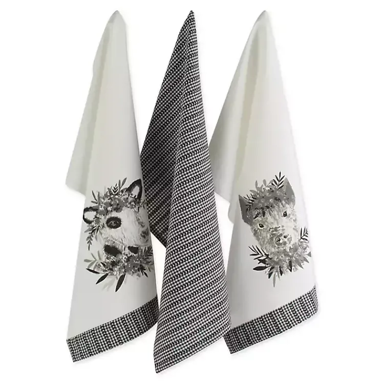 Kitchen Accessories-Kirklands Home Black and White Animal Kitchen Towels, Set of 3
