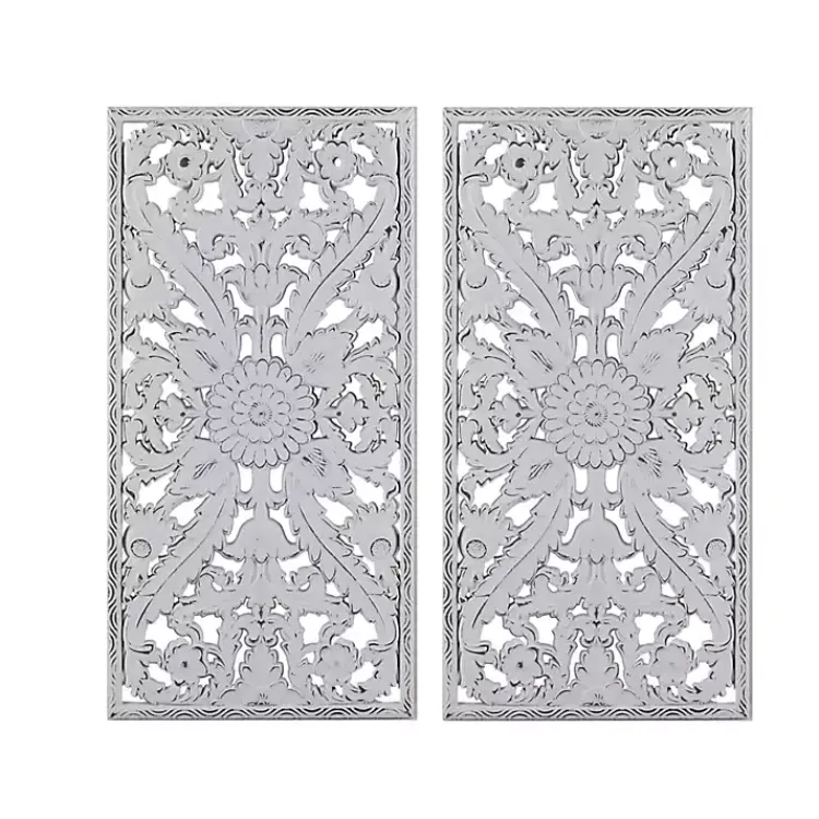Wall Plaques-Kirklands Home Botanical Wood Carved Panel Wall Plaques, Set of 2 White
