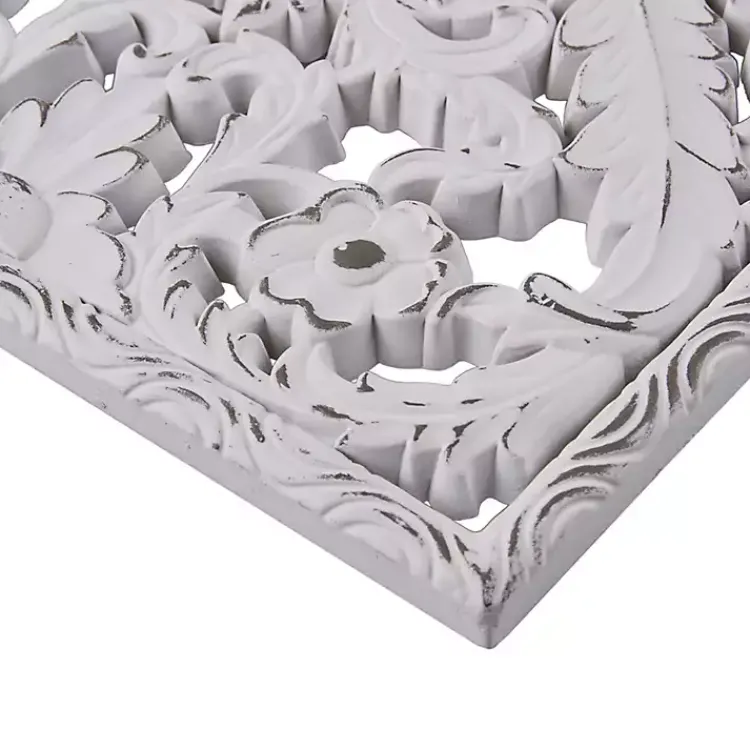 Wall Plaques-Kirklands Home Botanical Wood Carved Panel Wall Plaques, Set of 2 White