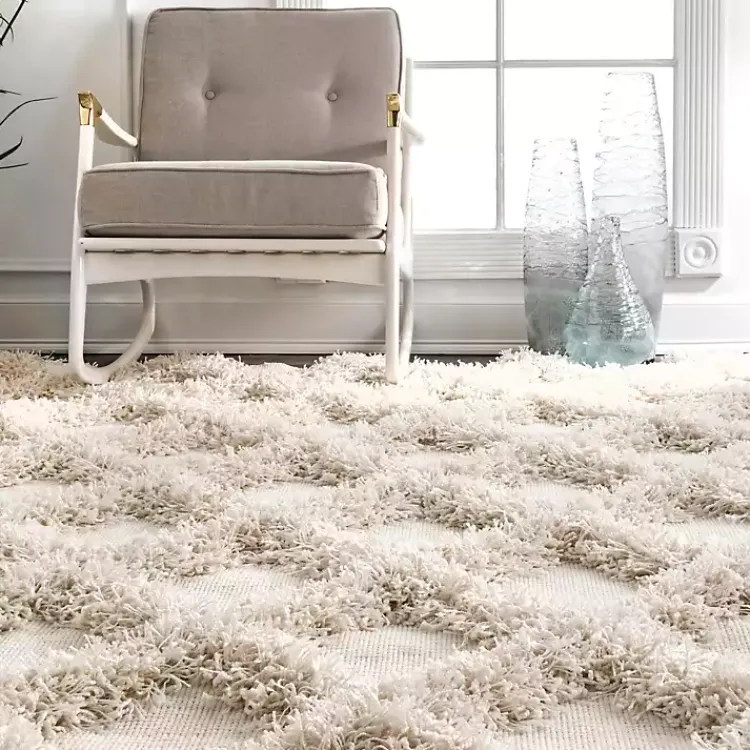 Area Rugs-Kirklands Home Francis Diamond Shaggy Area Rug, 6x9 White