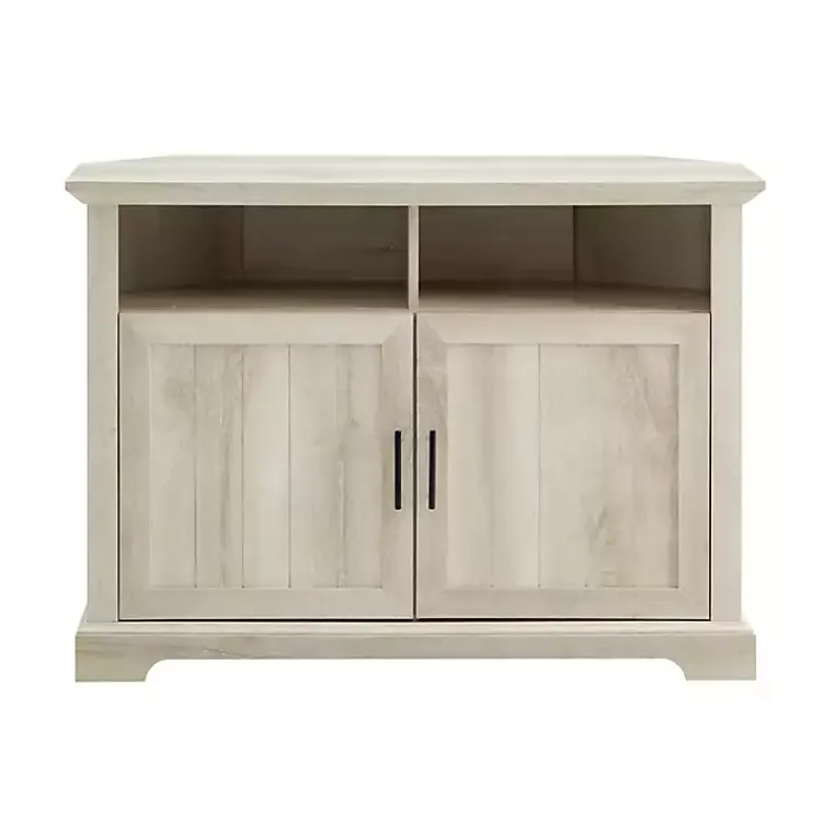 Tv Stands & Media Consoles-Kirklands Home White Oak Grooved Door Corner TV Stand Ivory