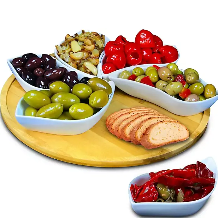 Serving & Entertaining-Kirklands Home Bamboo 6 Piece Ceramic Flower Set Lazy Susan