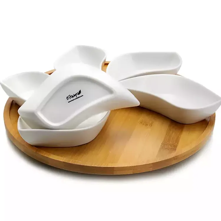 Serving & Entertaining-Kirklands Home Bamboo 6 Piece Ceramic Flower Set Lazy Susan