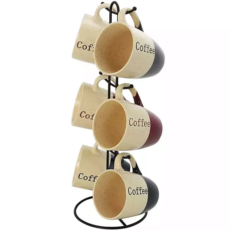 Glassware & Drinkware-Kirklands Home Speckled 6-pc. Coffee Mugs with Stand