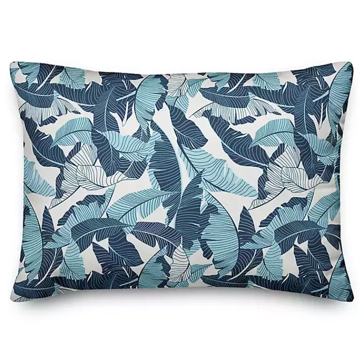 Outdoor Cushions & Pillows-Kirklands Home Navy Palm Outdoor Accent Pillow Blue