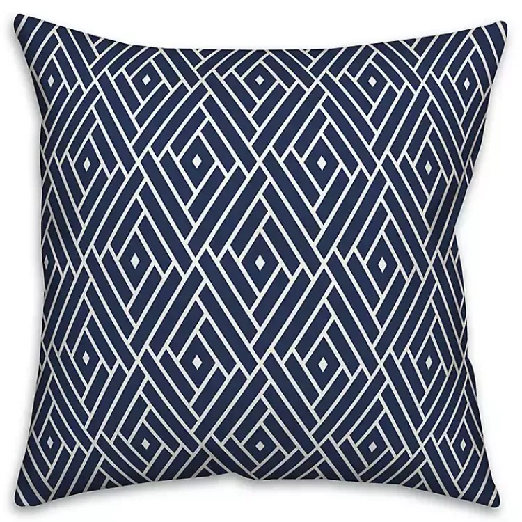 Outdoor Cushions & Pillows-Kirklands Home Navy Diamond Geo Outdoor Pillow Blue