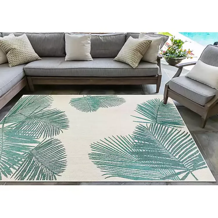 Outdoor Rugs-Kirklands Home Aqua Forest Leaf Indoor/Outdoor Area Rug, 6x9