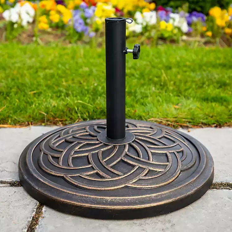 Outdoor Accent Furniture-Kirklands Home Bronze Medallion Round Umbrella Base Brown