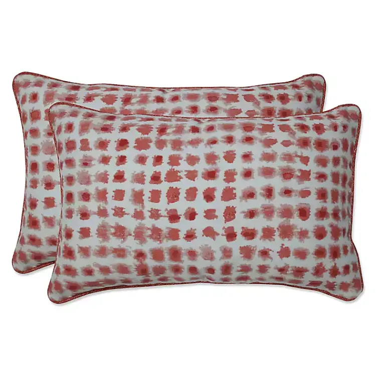 Outdoor Cushions & Pillows-Kirklands Home Coral Dotted Outdoor Lumbar Pillows, Set of 2