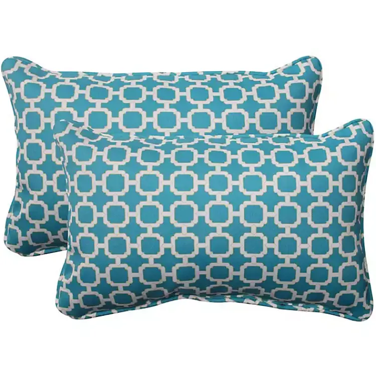 Outdoor Cushions & Pillows-Kirklands Home Teal Hickory Geo Outdoor Lumbar Pillows, Set of 2 Blue
