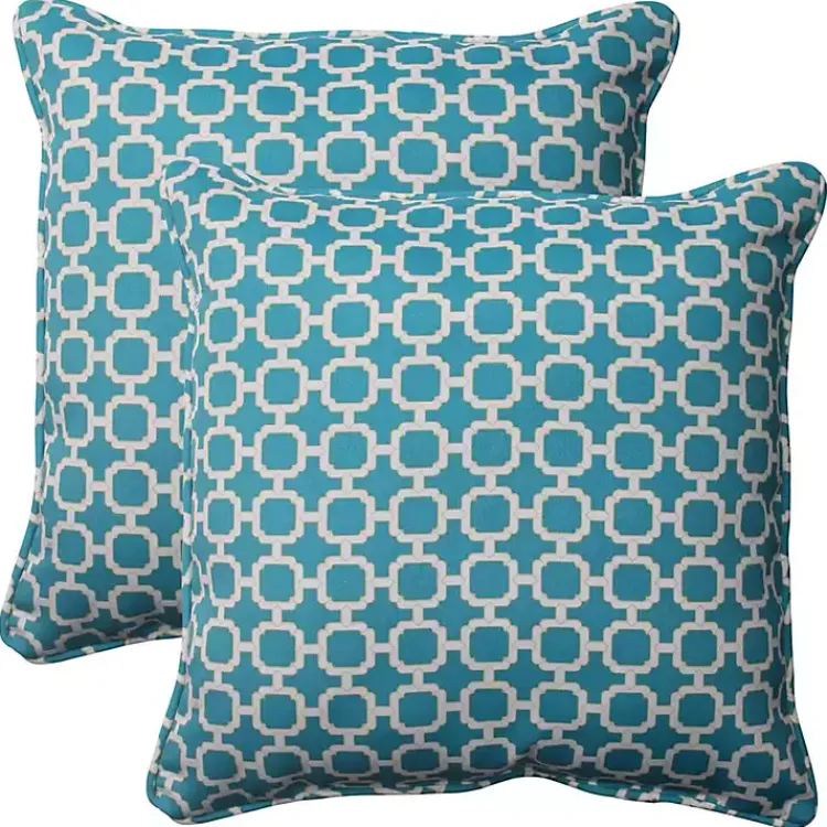 Outdoor Cushions & Pillows-Kirklands Home Teal Hickory Geo Outdoor Throw Pillows, Set of 2 Blue