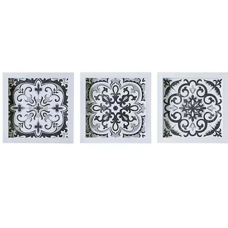 Framed Art-Kirklands Home Black and White Tile Framed Art Prints, Set of 3