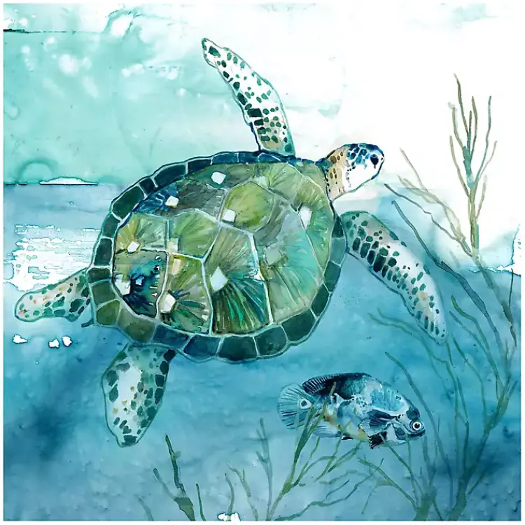 Canvas Art-Kirklands Home Delray Sea Turtle I Giclee Canvas Art Print Blue