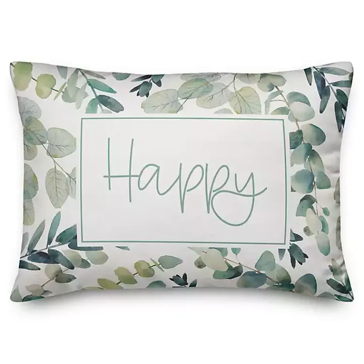 Outdoor Cushions & Pillows-Kirklands Home Eucalyptus Happy Outdoor Pillow Green