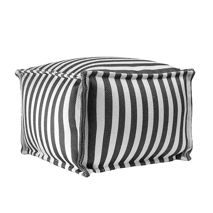 Outdoor Cushions & Pillows-Kirklands Home Striped Outdoor Pouf Gray