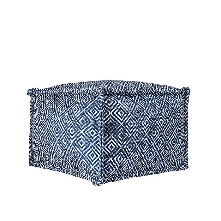 Outdoor Cushions & Pillows-Kirklands Home Blue Diamond Outdoor Pouf